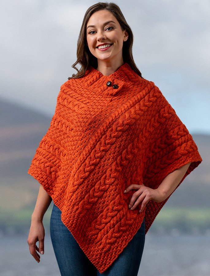 CABLE ARAN PONCHO WITH BUTTON DETAIL