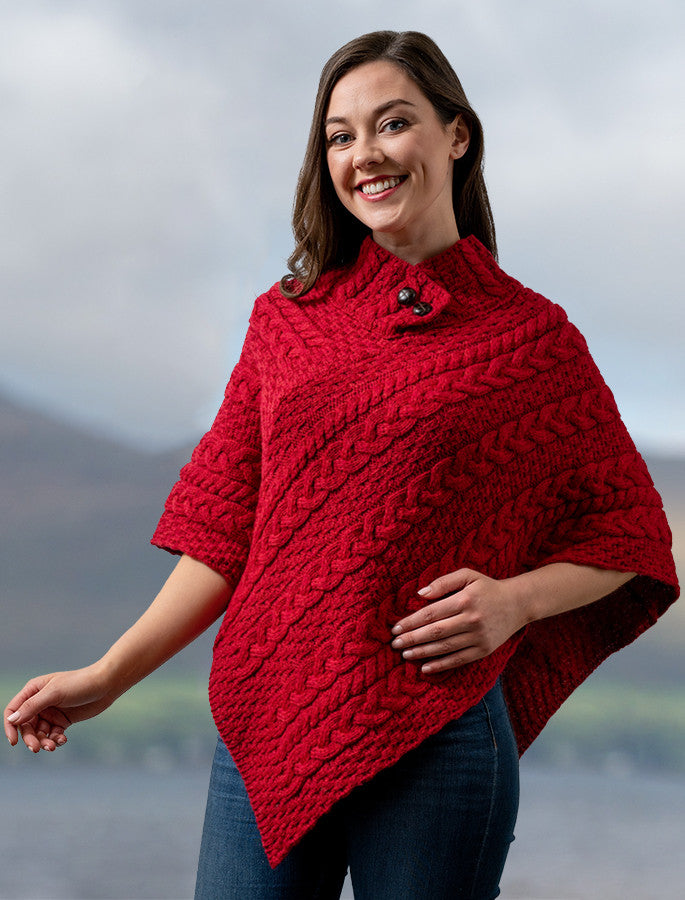 CABLE ARAN PONCHO WITH BUTTON DETAIL