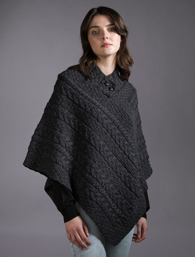 CABLE ARAN PONCHO WITH BUTTON DETAIL