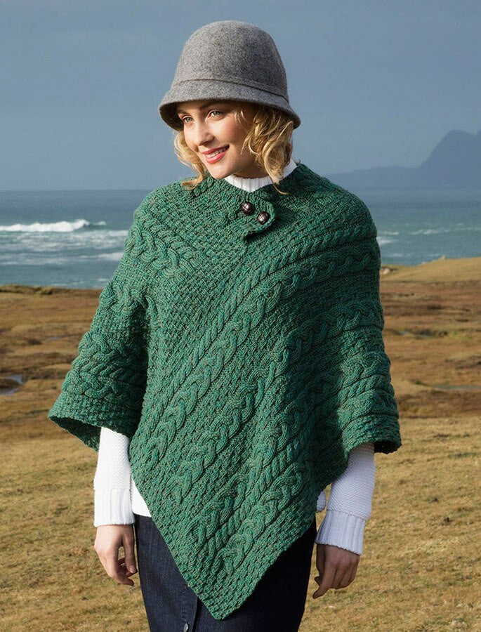 CABLE ARAN PONCHO WITH BUTTON DETAIL
