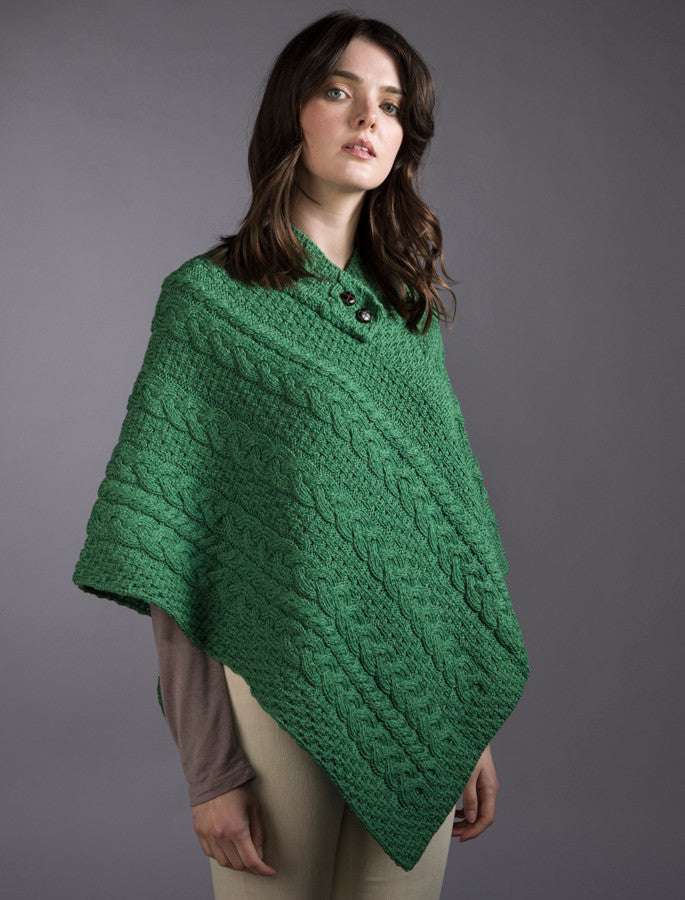 CABLE ARAN PONCHO WITH BUTTON DETAIL