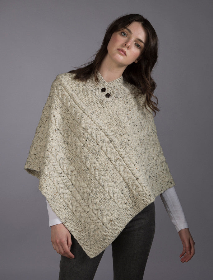 CABLE ARAN PONCHO WITH BUTTON DETAIL