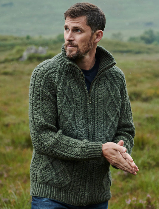 MENS HAND KNIT ZIPPER CARDIGAN WITH POCKETS