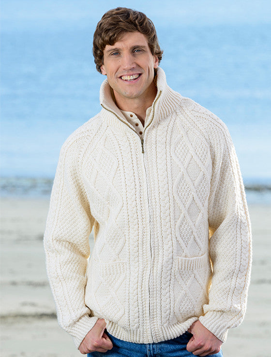 MENS HAND KNIT ZIPPER CARDIGAN WITH POCKETS