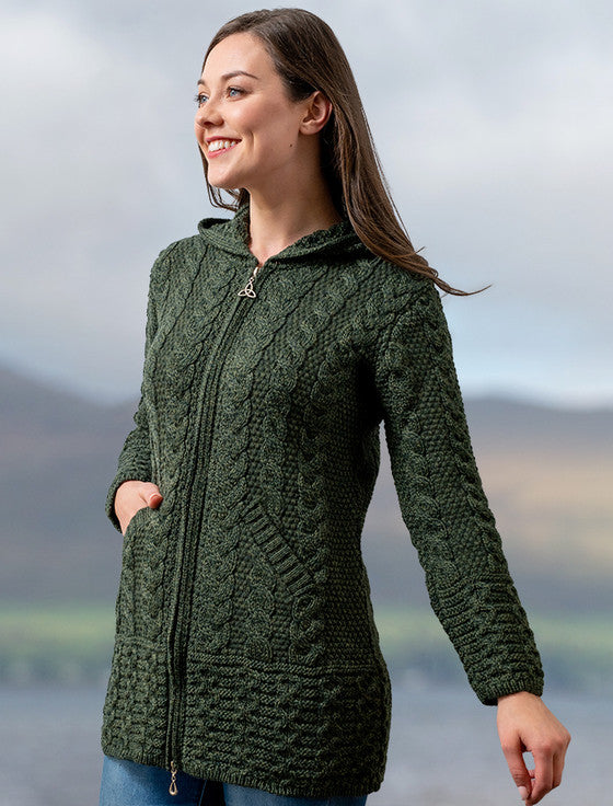 HOODED COATIGAN W/CELTIC KNOT ZIPPER