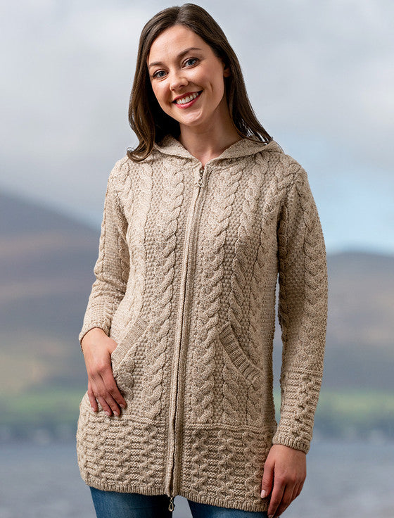 HOODED COATIGAN W/CELTIC KNOT ZIPPER